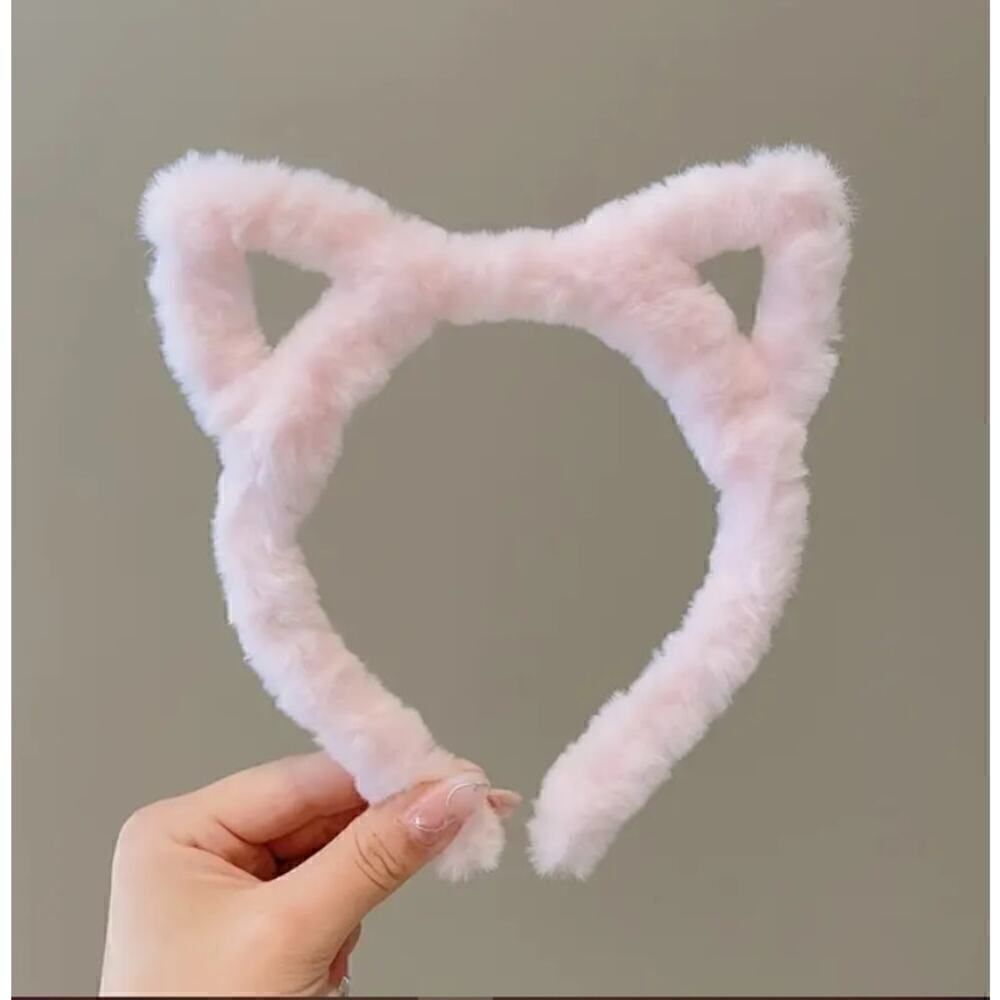 New! Adorable Fuzzy Cat Ear Headband Pink